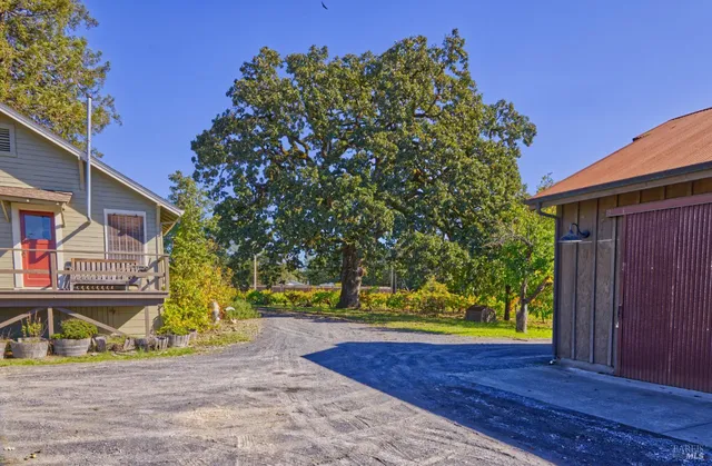 a view of a house with a yard and pathway