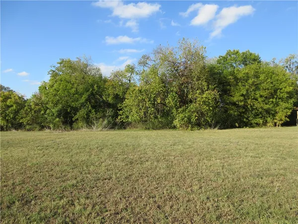 a view of a field with an trees