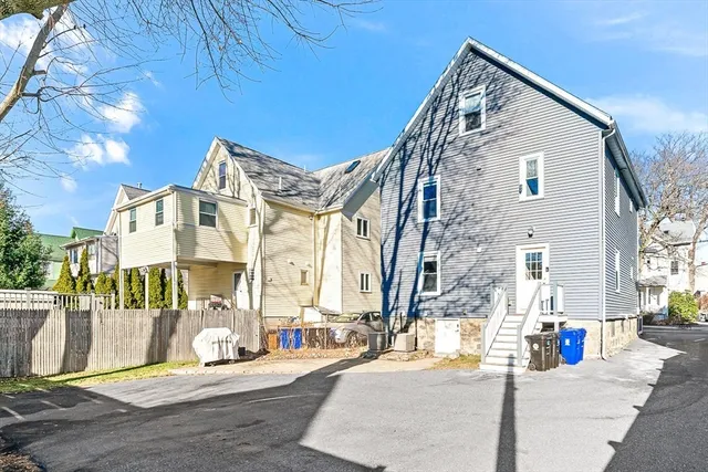 a front view of a building with street view