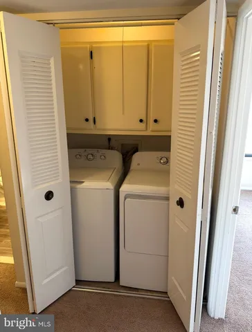 a view of a storage & utility room with a washer dryer