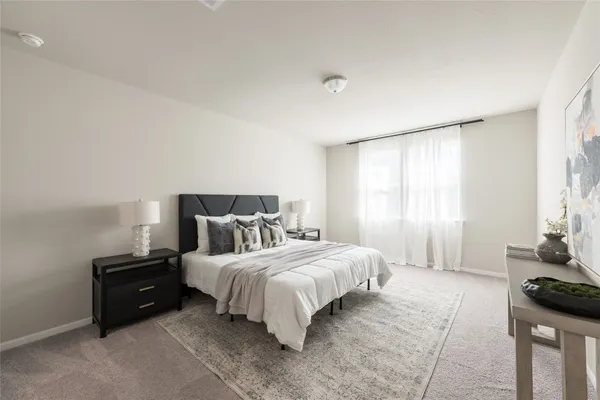 a bedroom with a bed and a couch