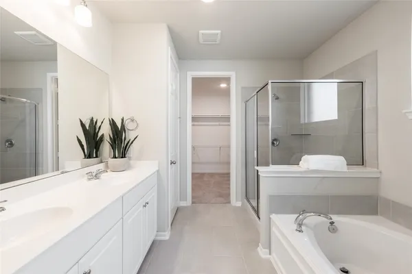 a bathroom with a bathtub sink and mirror