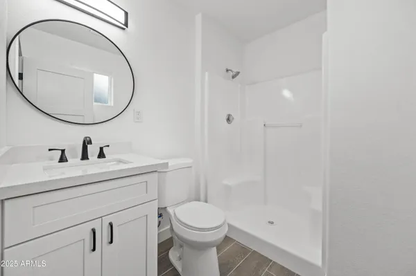 a bathroom with a toilet a sink a mirror and vanity