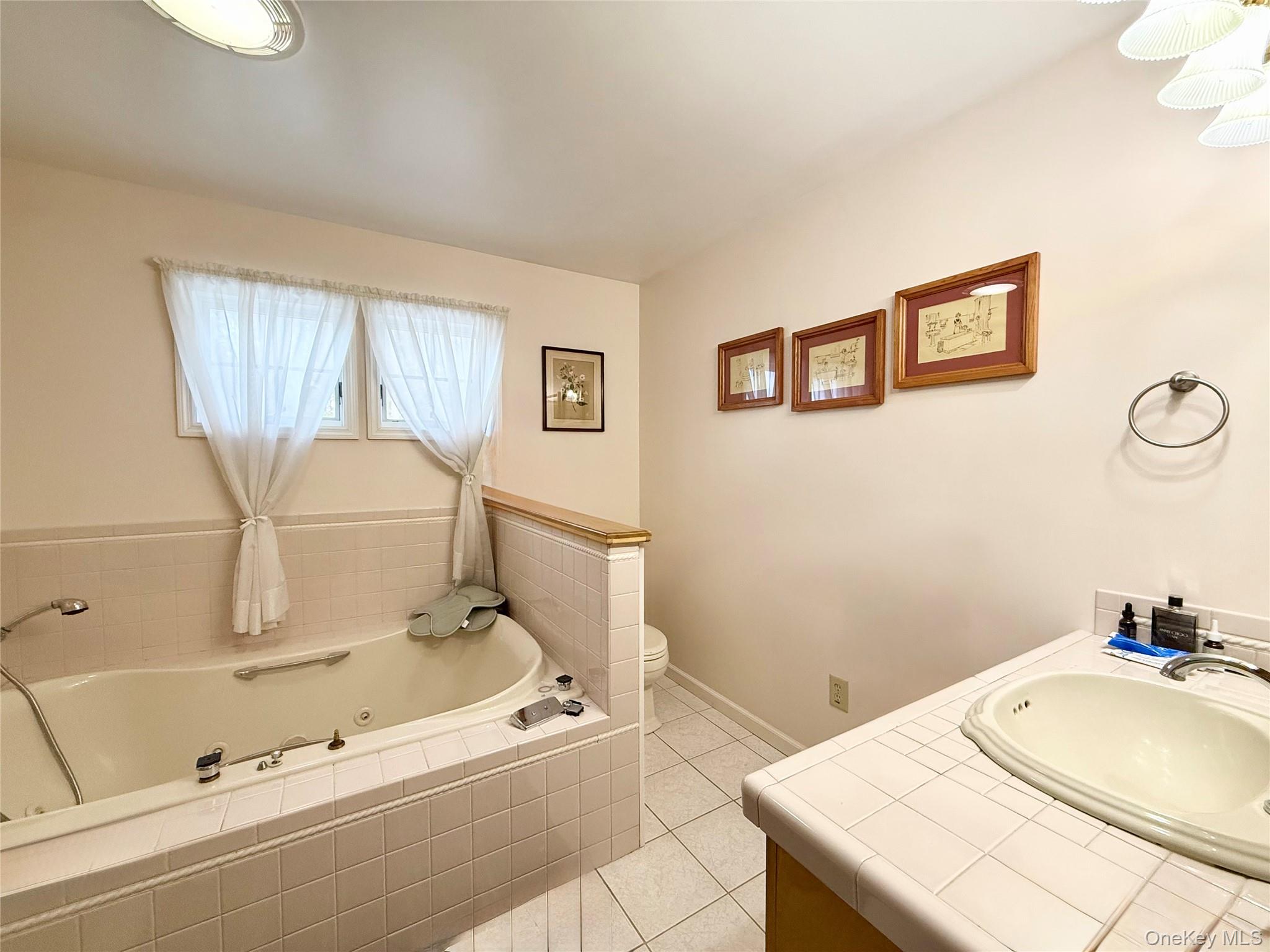 912-918 Hollow Road Salt Point, NY 12578 - Photo 19 of 38 Full bathroom with vanity, a jetted tub, and light tile patterned flooring