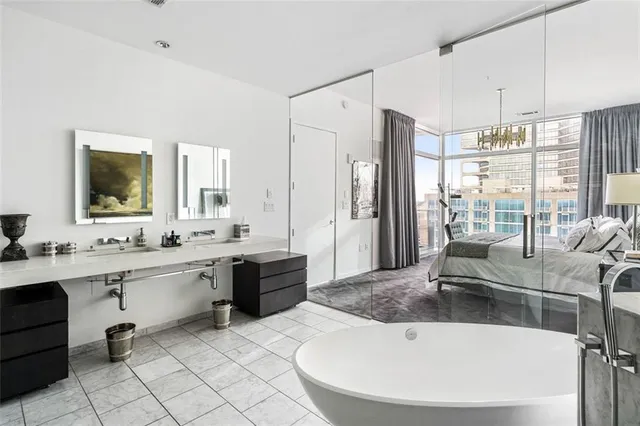 a view of a city with tall buildings