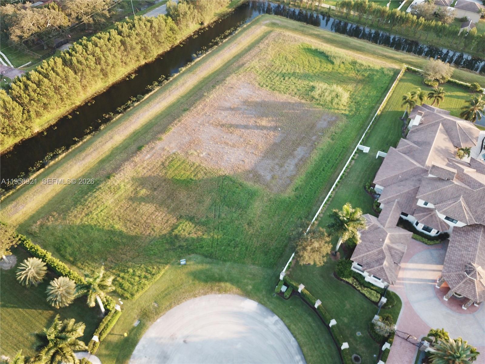 an aerial view of a swimming pool