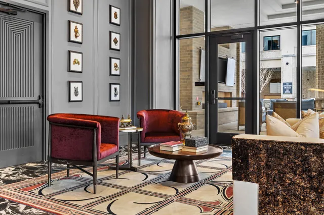 a view of a building with glass windows