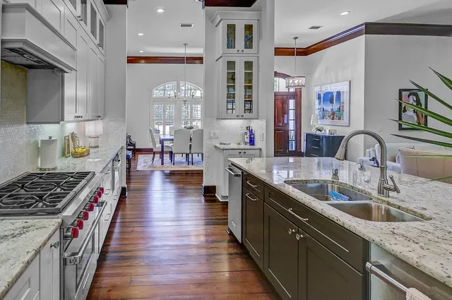a kitchen with lots of counter top space