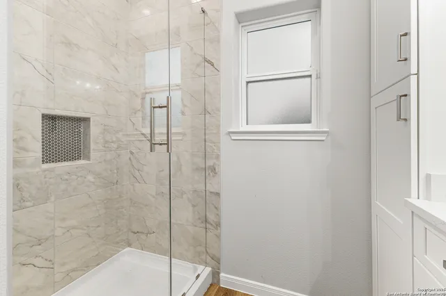 a bathroom with a shower