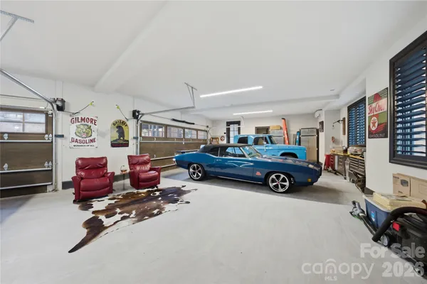 a view of car parked in a garage