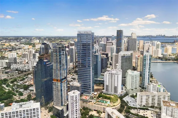 a view of a city with tall buildings