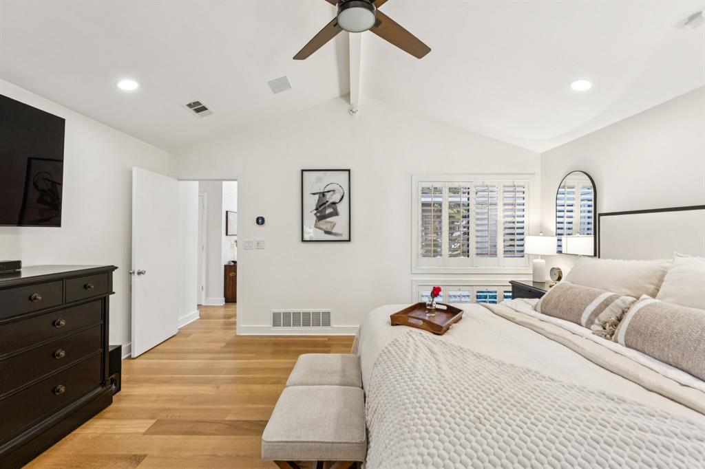 9616 Viewside Drive Dallas, TX 75231 - Photo 20 of 38 Bedroom featuring light wood-style flooring, recessed lighting, and ceiling fan
