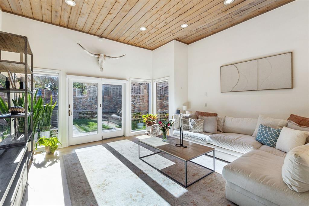 9616 Viewside Drive Dallas, TX 75231 - Photo 26 of 38 Living room with wooden ceiling and recessed lighting