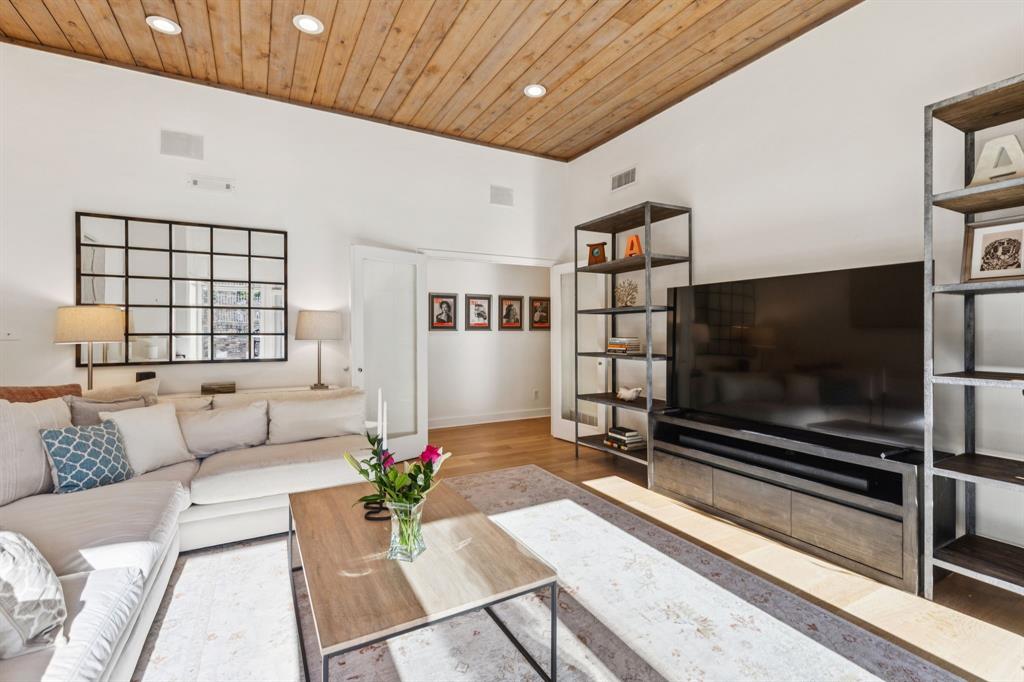 9616 Viewside Drive Dallas, TX 75231 - Photo 28 of 38 Living area featuring wood ceiling, recessed lighting, and wood finished floors