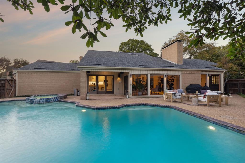 9616 Viewside Drive Dallas, TX 75231 - Photo 34 of 38 View of pool with outdoor lounge area, a patio area, a pool with connected hot tub, and area for grilling