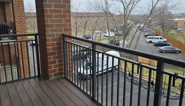 a view of wooden balcony