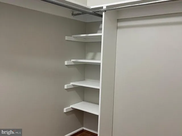 a view of walk in closet with empty racks