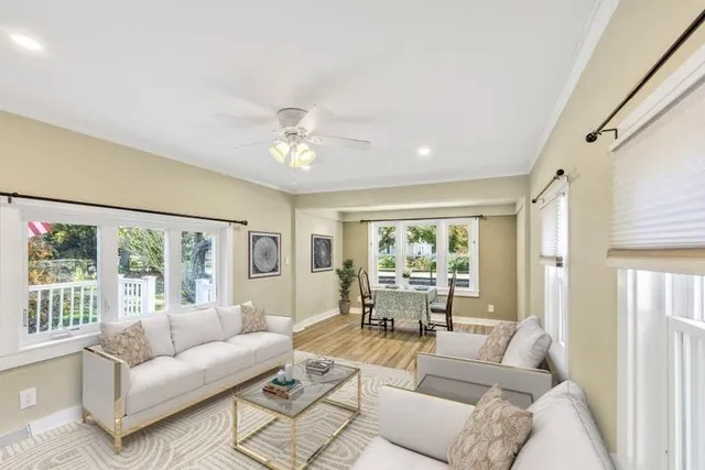 a spacious bedroom with a bed and a fireplace