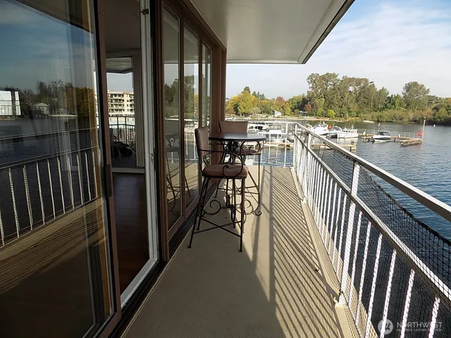 a view of a terrace with seating area