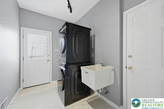 a room with a window and a table