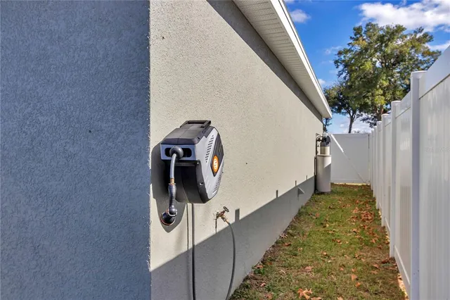 a view of a staircase and storage