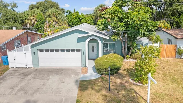 a view of a house with a yard and plant