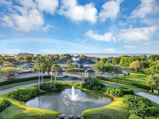 a view of a lake with a city