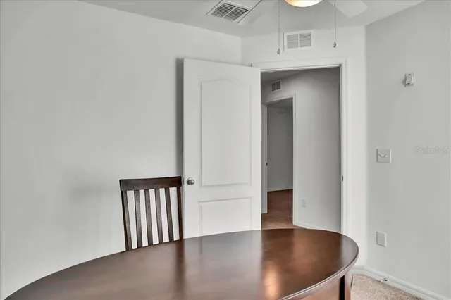 a view of a garage with storage