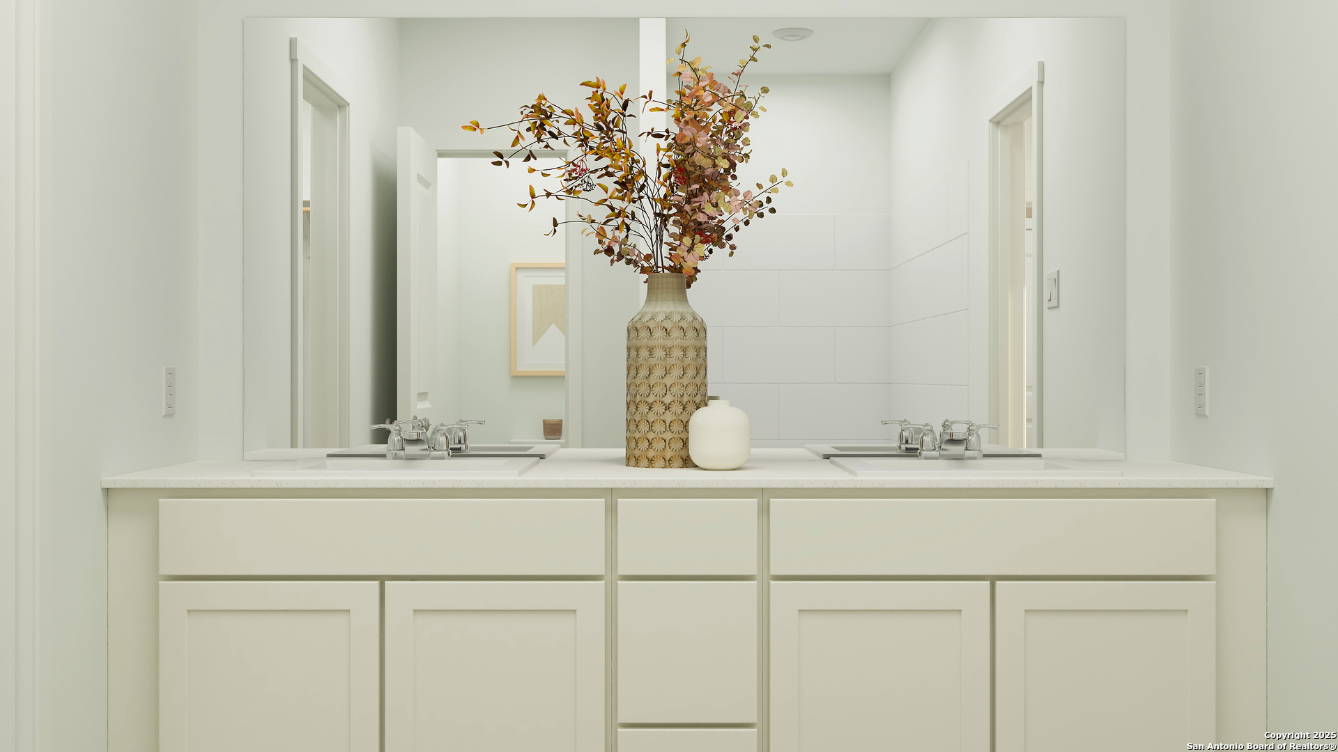152 Rawhide Ridge Pleasanton, TX 78064 - Photo 16 of 26 a bathroom with a sink and a mirror