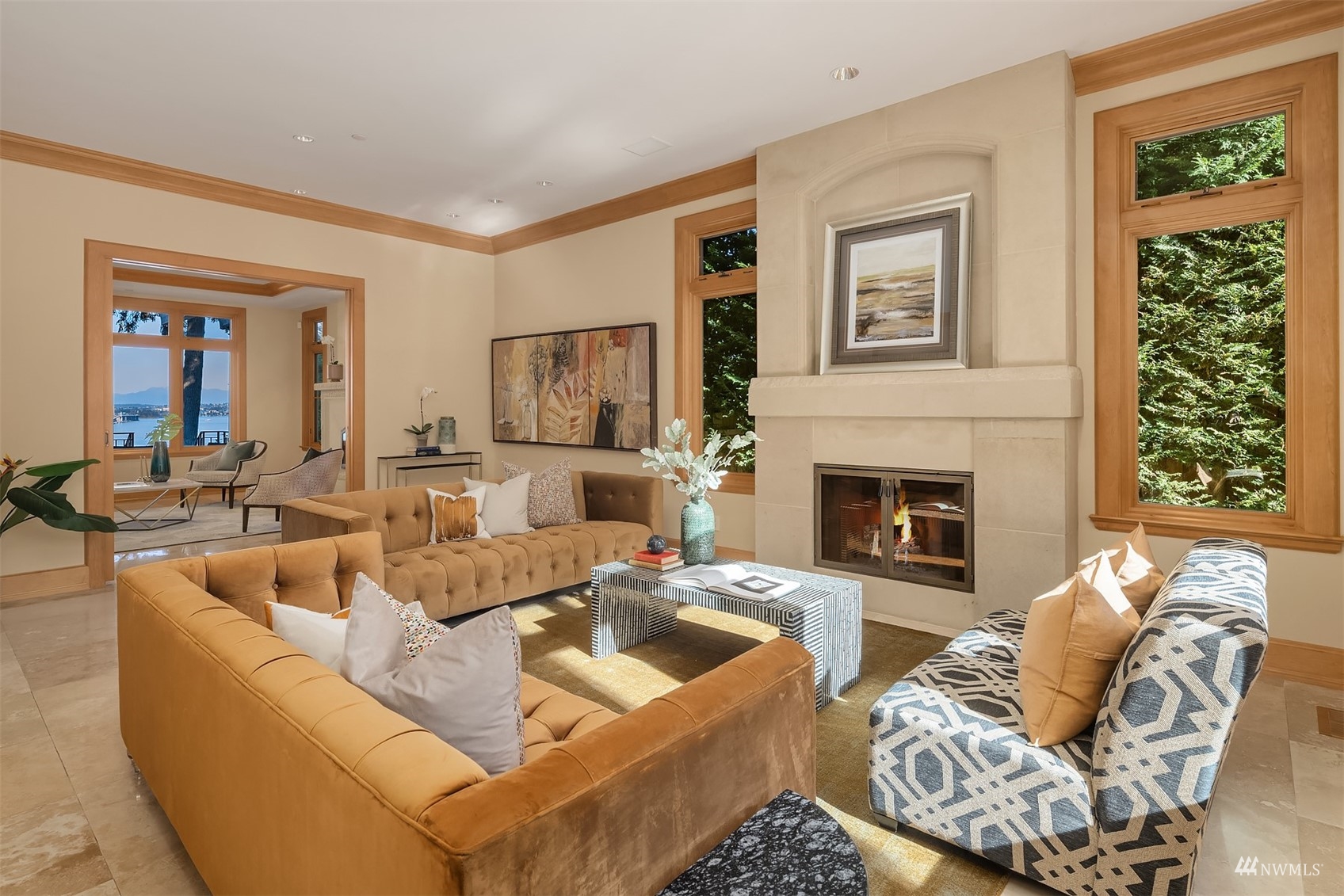 3235 Evergreen Point Road Medina, WA 98039 - Photo 3 of 39 a living room with furniture and a fireplace
