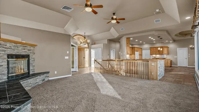 a view of a hall with stairs