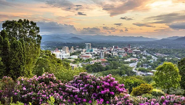 a view of mountain and sunset