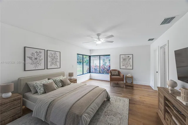 a bedroom with furniture and a flat screen tv