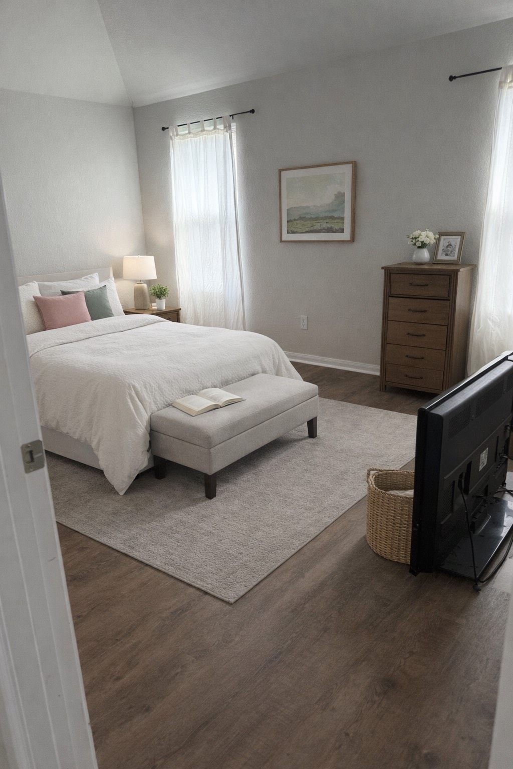 3323 Winchester Rnch Trail Katy, TX 77493 - Photo 9 of 22 Cozy and inviting bedroom retreat designed for comfort and relaxation! This space features high ceilings and large windows that bring in beautiful natural light, creating a bright and airy atmosphere.