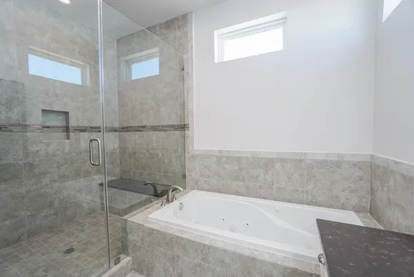 a bathroom with a bathtub