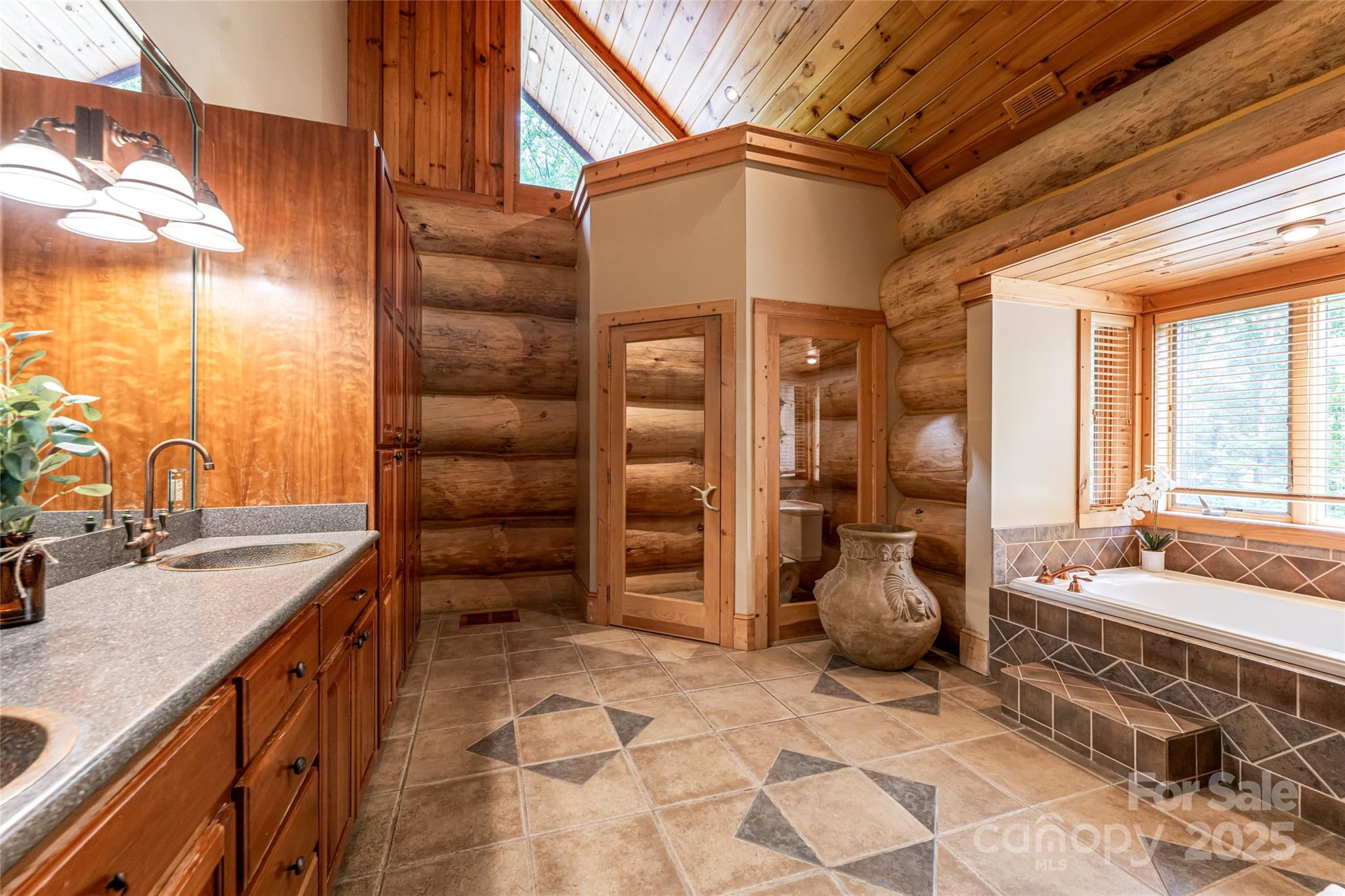 303 Flying Hawk Road Waynesville, NC 28786 - Photo 24 of 48 a bathroom with a granite countertop sink and a mirror