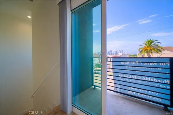 a view of a room with a door