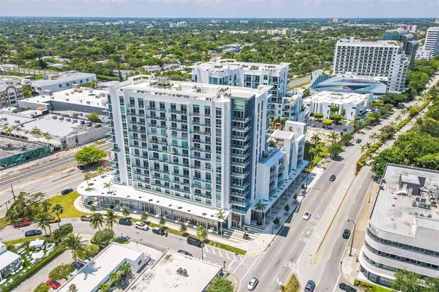 a city view with tall buildings