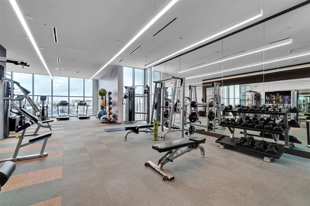 a view of a room with gym equipment