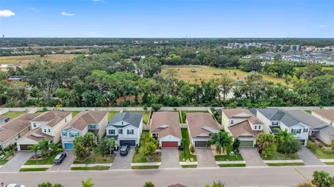 an aerial view of residential houses with outdoor space