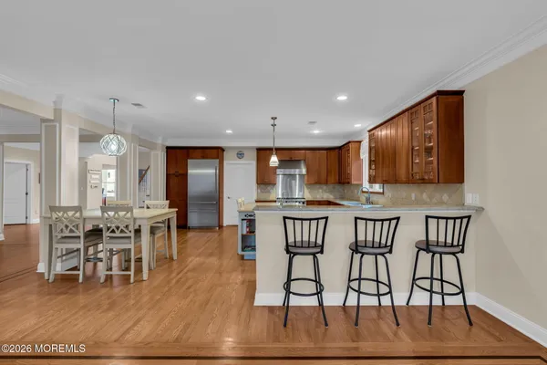 a room that has a mirror and a rug