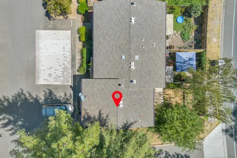 an aerial view of a house