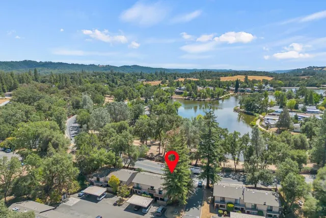 a view of a lake with a mountain
