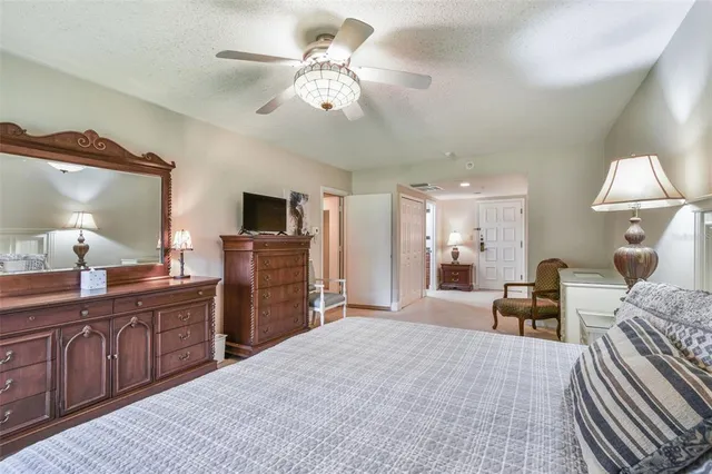 a view of a street with a building and palm tree