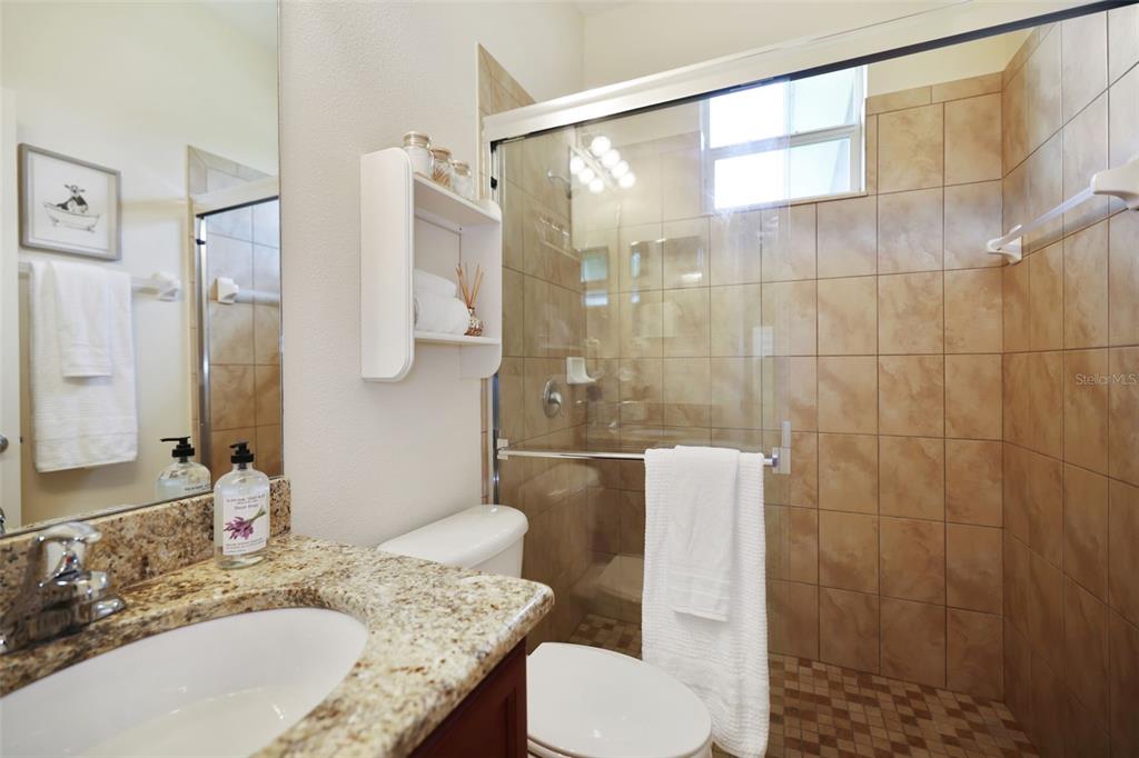 27211 Hawks Nest Circle Wesley Chapel, FL 33544 - Photo 37 of 58 a bathroom with a granite countertop sink toilet and shower