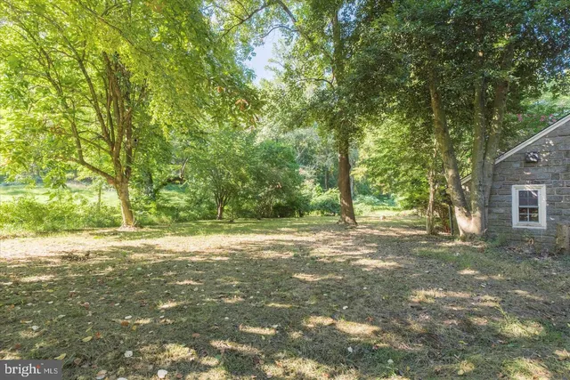 a backyard of a house with large trees