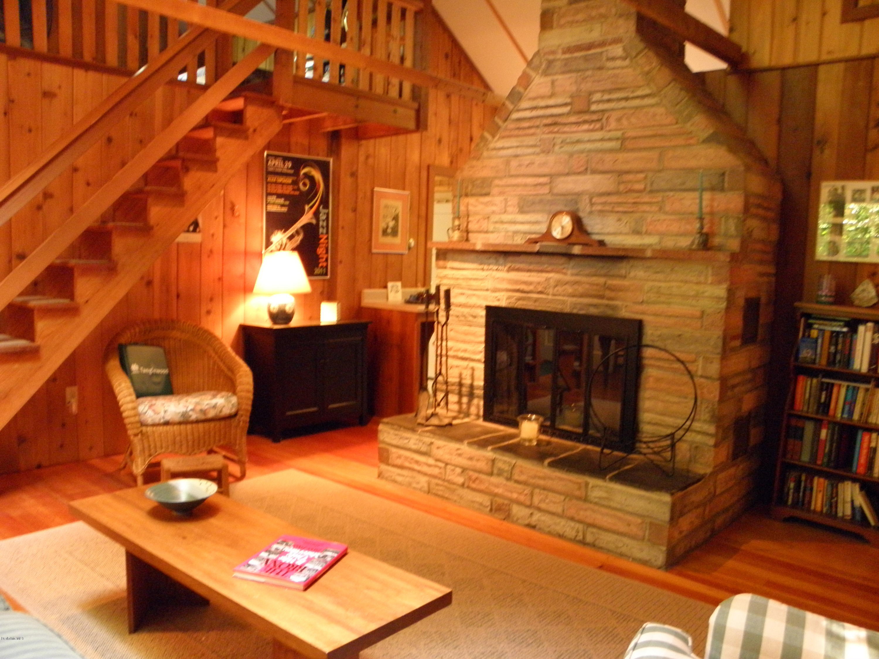 field stone fireplace