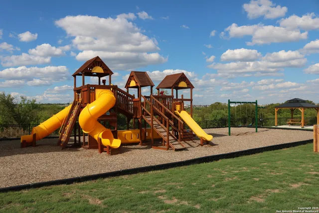 a view of a park with slide