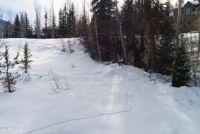 a view of a covered with snow in the background