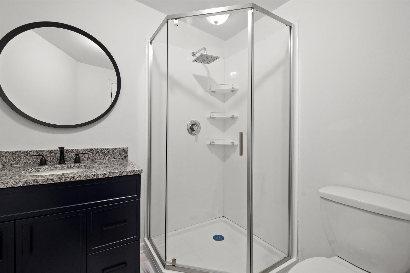 33448 North Greentree Road Grayslake, IL 60030 - Photo 17 of 49 a bathroom with a granite countertop sink a mirror and a shower